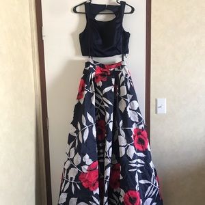 Two Piece Floral Prom Dress